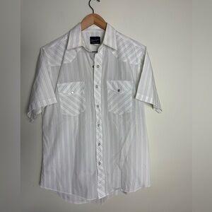 Wrangler Men's Medium Vintage Western Short Sleeve Shirt, Striped Pearl Snap